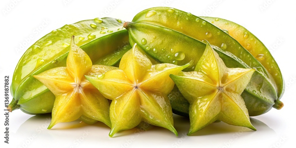 Fototapeta premium Fresh Juicy Star Fruits Ready to Eat Delicious Tropical Star Apples Averrhoa Carambola