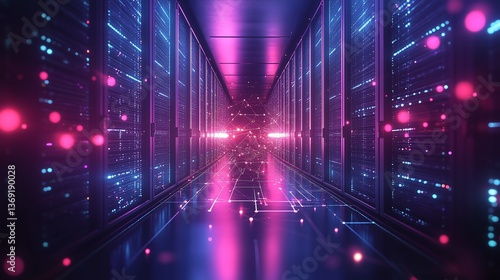 Wallpaper Mural Abstract Digital Warehouse with Glowing Server Racks and Network Connections Symbolizing Cloud Computing Torontodigital.ca