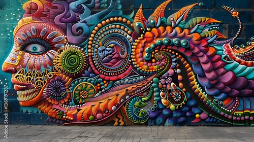 Wallpaper Mural Vibrant Mural of Indigenous Culture’s Mythological Scene  
 Torontodigital.ca