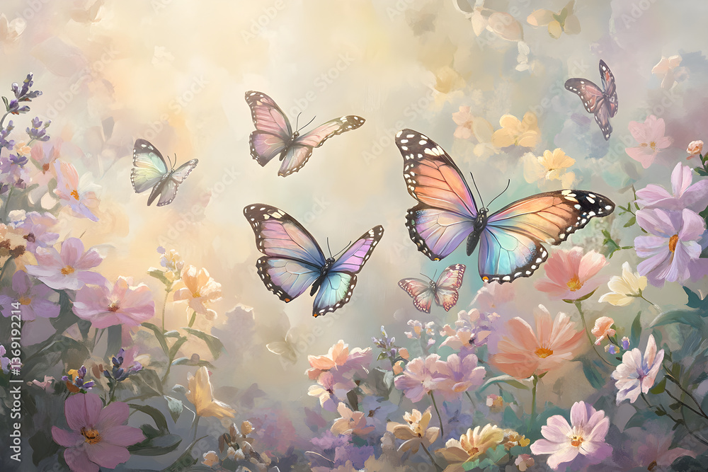 custom made wallpaper toronto digitalEthereal Dance of Butterflies Above Flowering Pastels in a Tranquil Eden