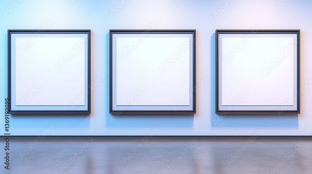 Empty Picture Frames on Wall in Modern Art Gallery Interior Design Empty Picture Frames on Wall in Modern Art Gallery Interior Design