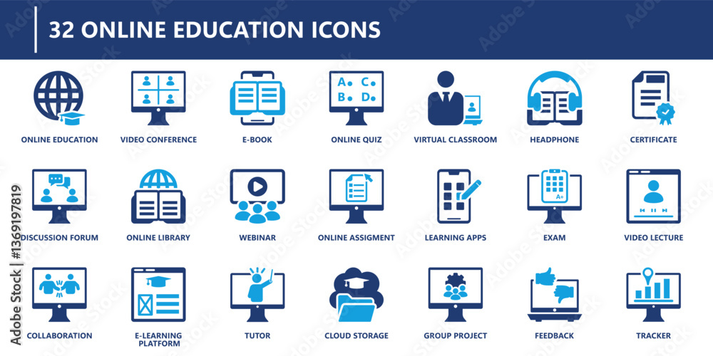 online aducation icon pack, solid icon collection online aducation icon pack, solid icon collection