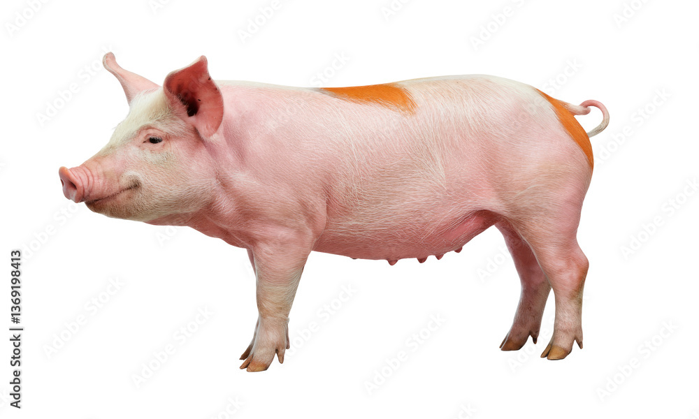 pink pig isolated on white background, side view pink pig isolated on white background, side view
