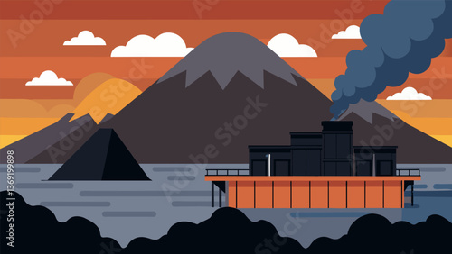 A thick layer of coal dust coats every surface evidence of the constant movement of the black fuel through the loading facility.. Vector illustration