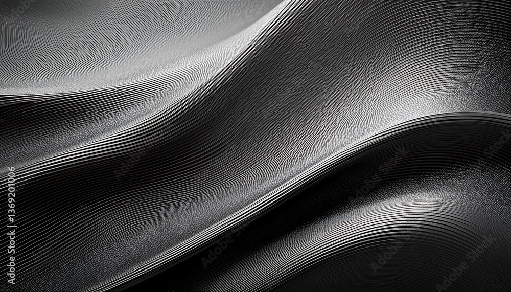Grainy Metallic Grey Wavy Silver Gradient Abstract Geometric Curves Monochrome Background With Blank Space Grainy Metallic Grey Wavy Silver Gradient Abstract Geometric Curves Monochrome Background With Blank Space