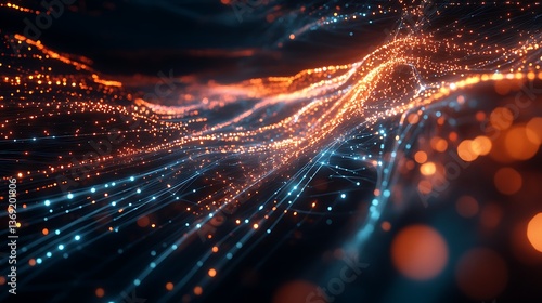 Abstract Network of Glowing Data Points with Interconnected Lines, Modern Technology Visualization.