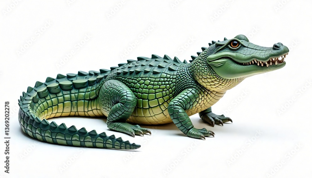 Fototapeta premium Detailed Green Crocodile Figurine Reptile Model Wildlife Animal Sculpture