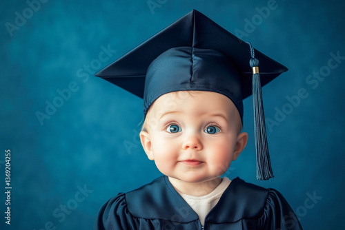 Obraz na płótnie Baby graduated from college with blue background studio lighting w salonie