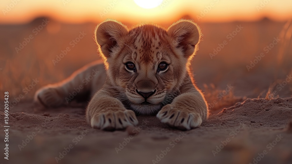 Naklejka premium Golden hour cub in the African savanna