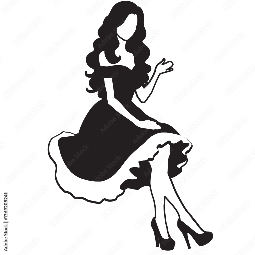 Fototapeta premium Woman sitting in her elegant dress silhouette