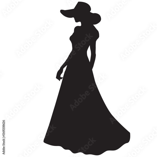 woman wearing summer dress and hat silhouette