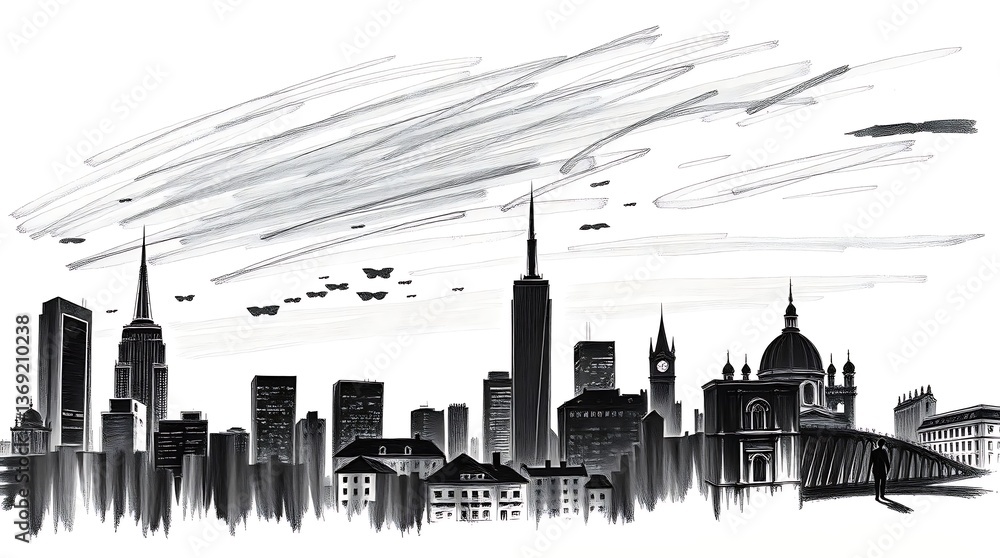 Naklejka premium New York City skyline sketch, urban art