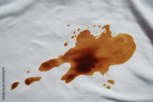 Obraz na płótnie Close-up of a brown coffee stain on a white fabric. w salonie