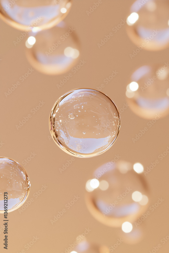 Close-up of clear gel bubbles against a beige background.