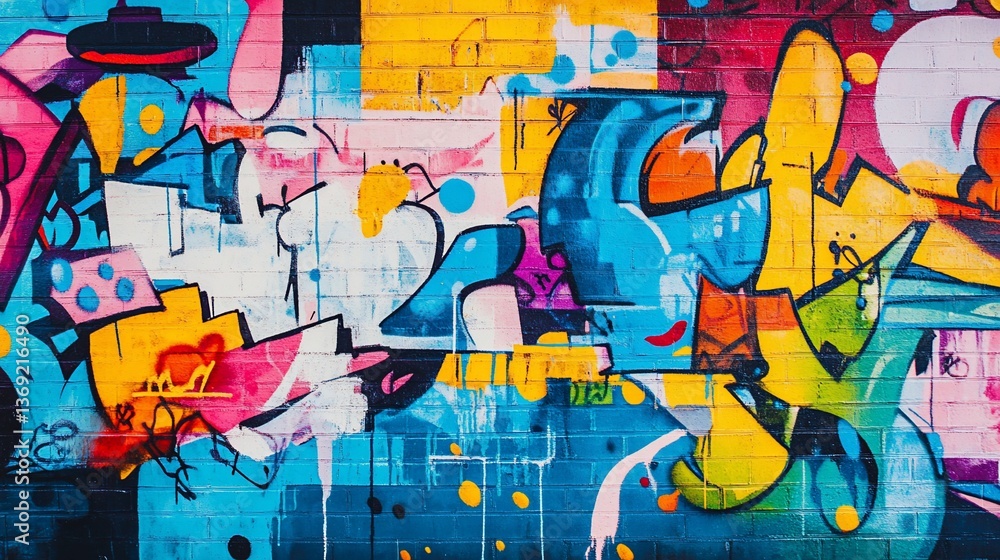 Vibrant Urban Graffiti Art Explosion on Brick Wall Vibrant Urban Graffiti Art Explosion on Brick Wall