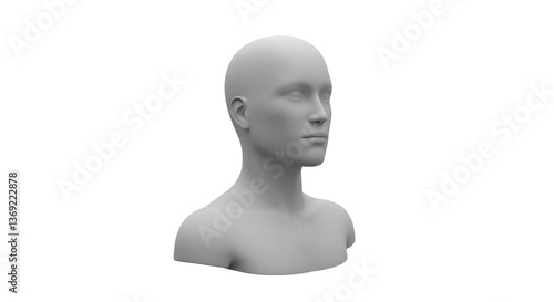 Neutral Human Head Bust in Gray Scale for Design Templates