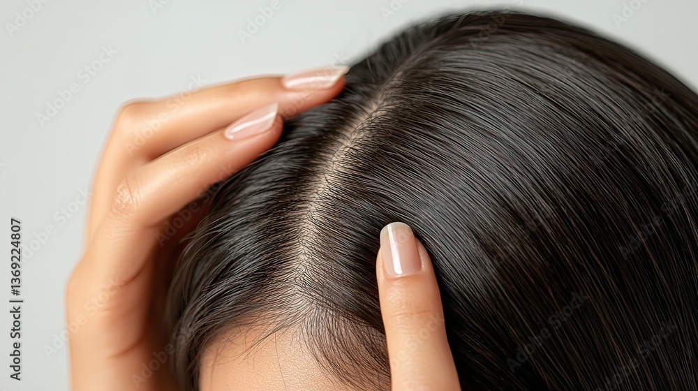 Naklejka premium Hair care techniques for a healthy scalp home photography natural light close-up