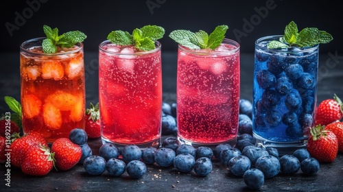 Wallpaper Mural Refreshing Summer Mocktails in Colorful Glasses with Fresh Berries and Mint Torontodigital.ca