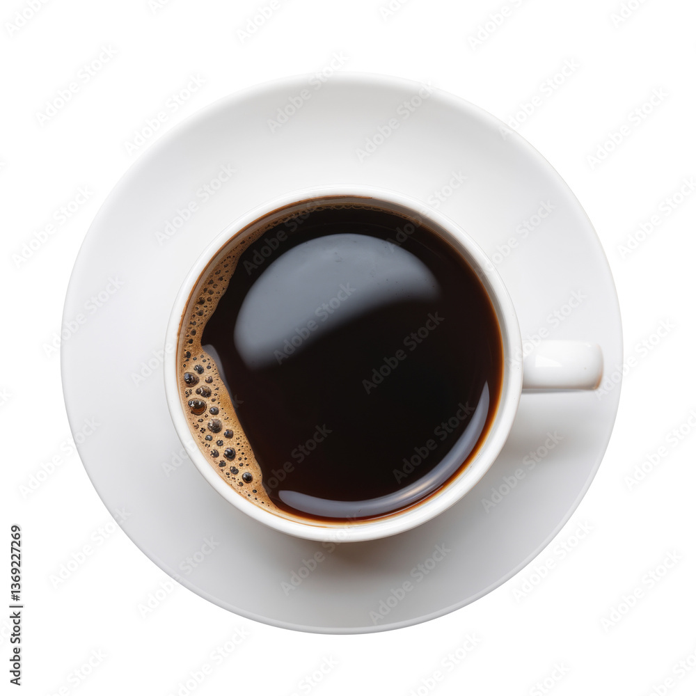 black coffee in white cup, top view, Isolated on Background black coffee in white cup, top view, Isolated on Background