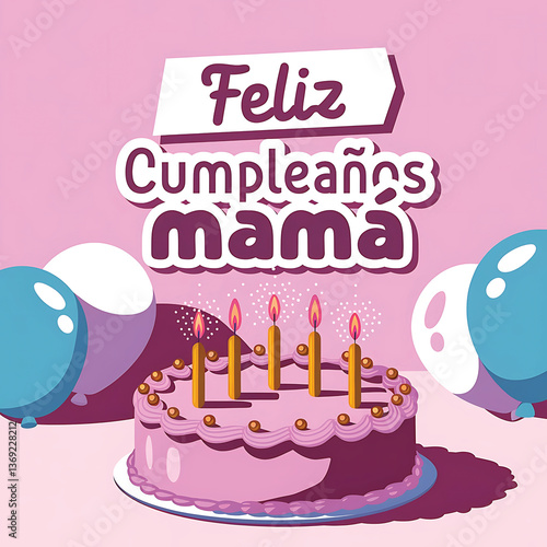 feliz cumple mamá and feliz cumpleaños mamá sign Happy Birthday mom in Spanish language, Birthday party celebration greetings card poster banner