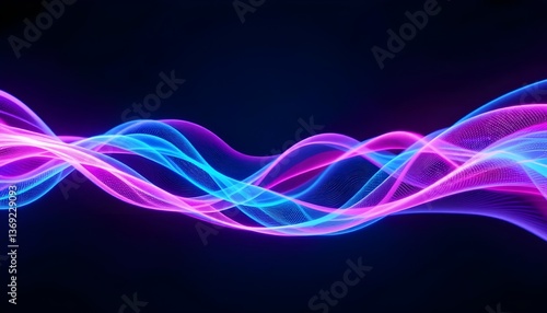Abstract waves of vibrant pink and blue light flow and ripple across a dark backdrop, creating a dynamic and energetic visual effect.