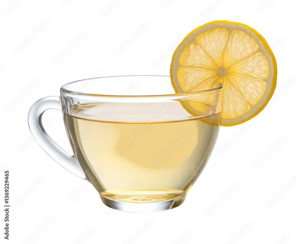 lemon tea: glass cup with lemon slice on white background lemon tea: glass cup with lemon slice on white background