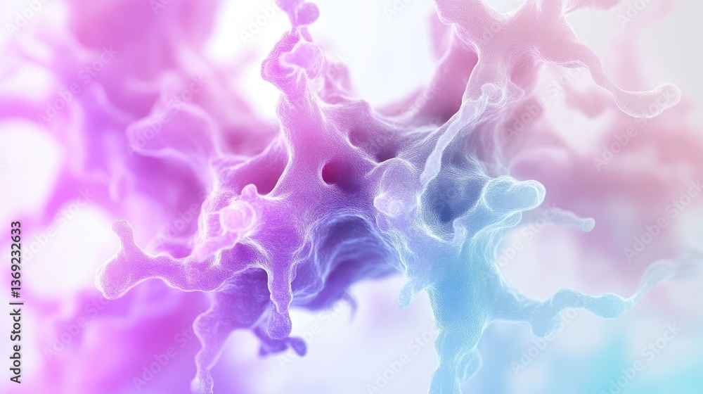 Obraz premium Abstract representation of complex biological structures. Delicate, flowing forms in soft pastel hues, creating a visually engaging image reminiscent of cells, proteins, or molecules