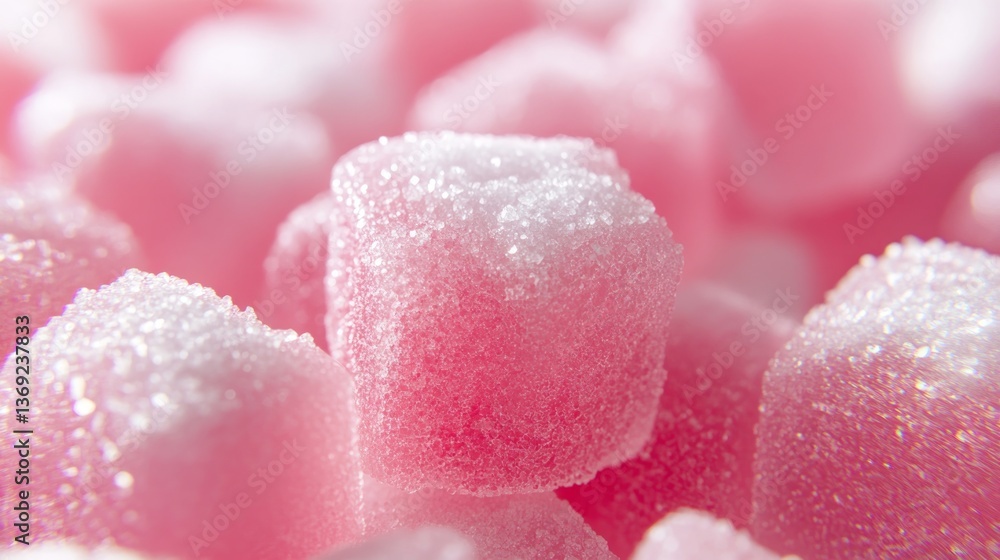 Full screen, pink gummies with white sugar on top, beautiful Full screen, pink gummies with white sugar on top, beautiful