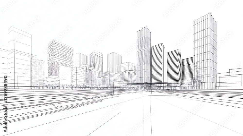 A city skyline is shown in black and white A city skyline is shown in black and white