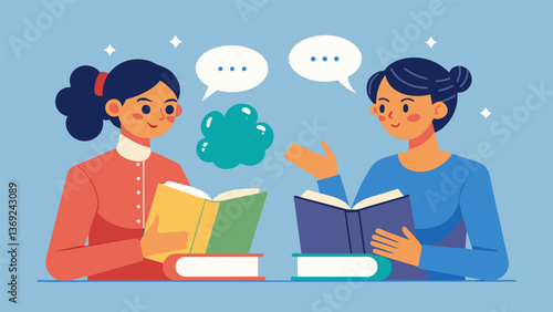 A heated debate between two book club members with the rest of the group chiming in with their own thoughts and opinions.. Vector illustration