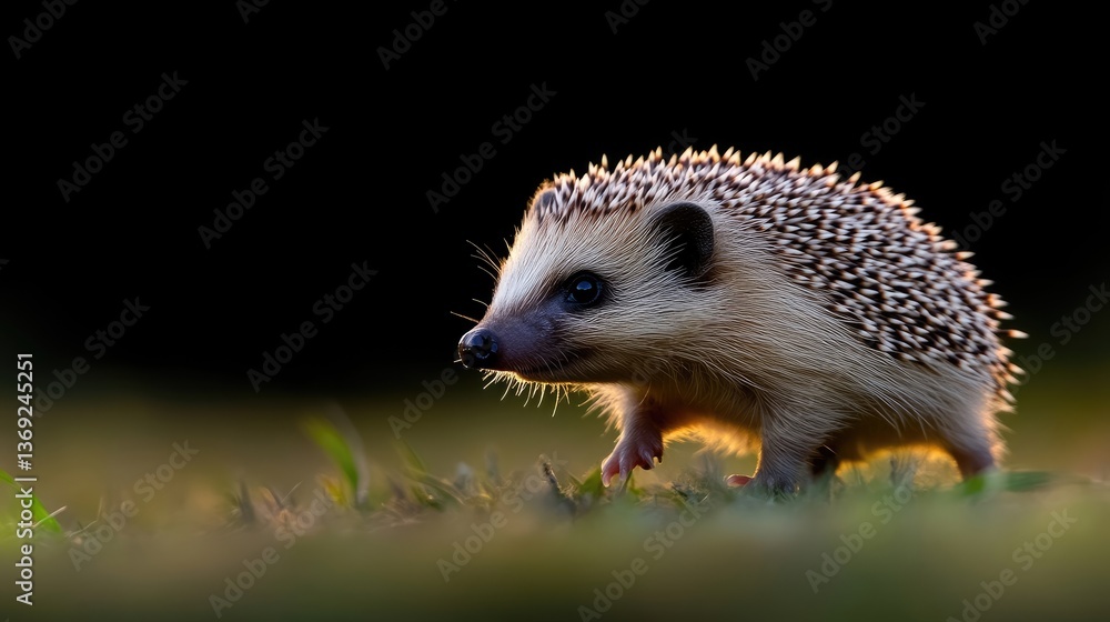 Fototapeta premium Hedgehog in grass, morning light