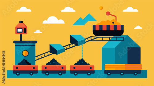 After the coal has been converted to coke it is carefully sorted and graded before being shipped off to its industrial destination.. Vector illustration