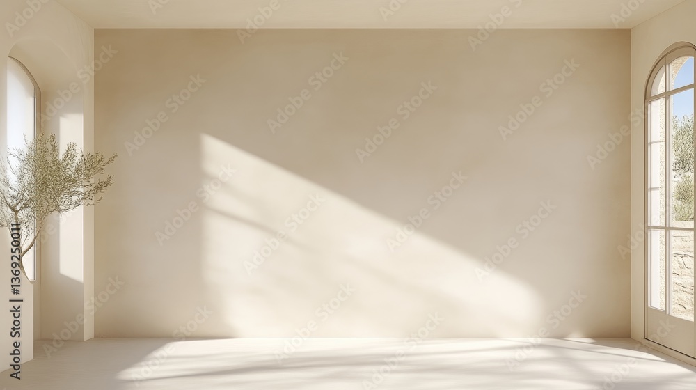 Fototapeta premium Minimalist, sunlit interior. Tranquil, neutral space showcasing natural light