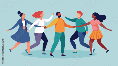 A group of people standing in a circle holding hands and swaying together to the soothing music finding comfort and support in each other through a. Vector illustration