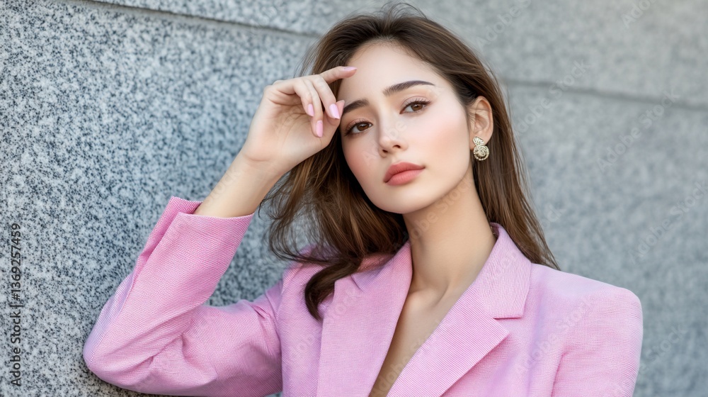 Fototapeta premium Stylish woman in a pink blazer