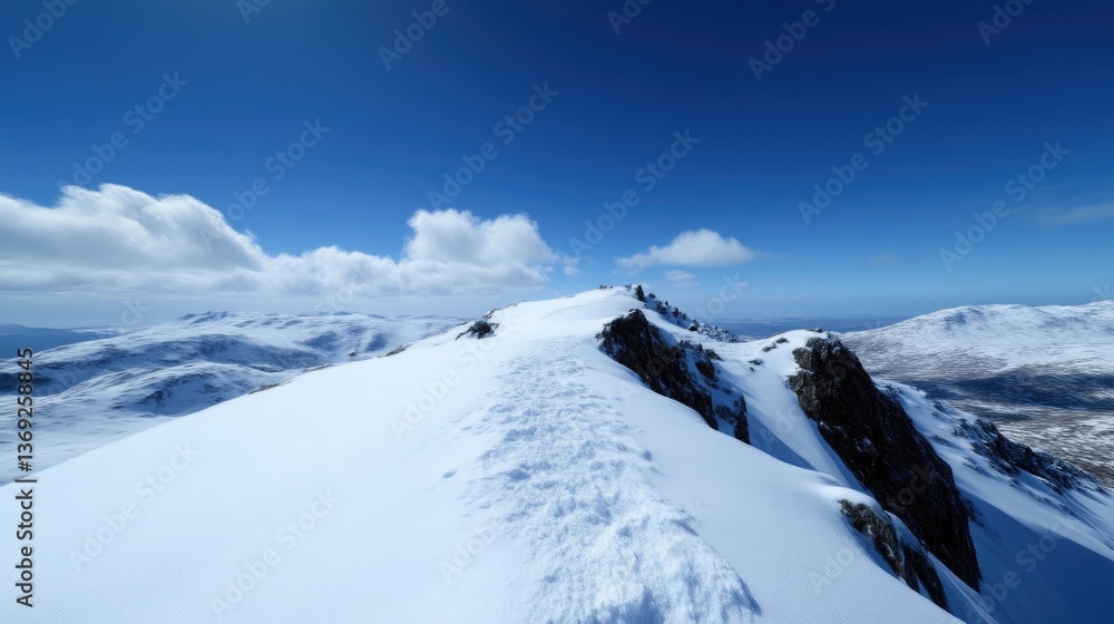 Obraz premium Snowy mountain ridge summit under a vibrant blue sky