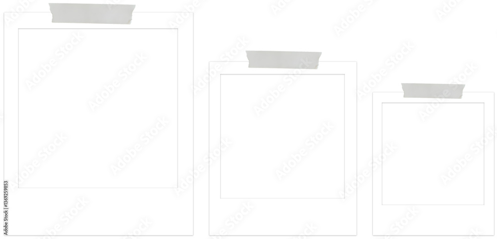 Set of blank photo frames mockup with brown tape png Set of blank photo frames mockup with brown tape png