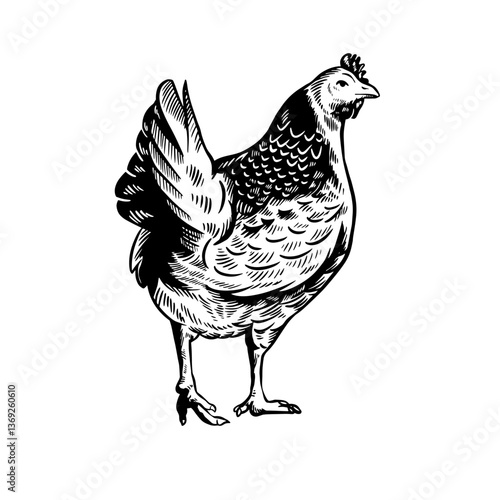 Vintage Rooster Line Art Illustration for Farm Logo and Agriculture Design