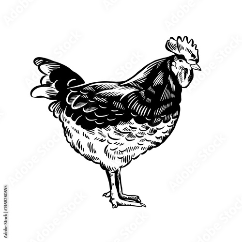 Vintage Rooster Line Art Illustration for Farm Logo and Agriculture Design