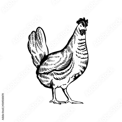 Vintage Rooster Line Art Illustration for Farm Logo and Agriculture Design