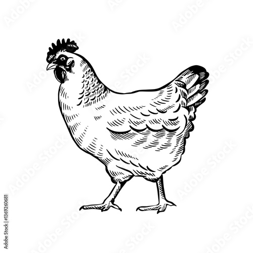 Vintage Rooster Line Art Illustration for Farm Logo and Agriculture Design