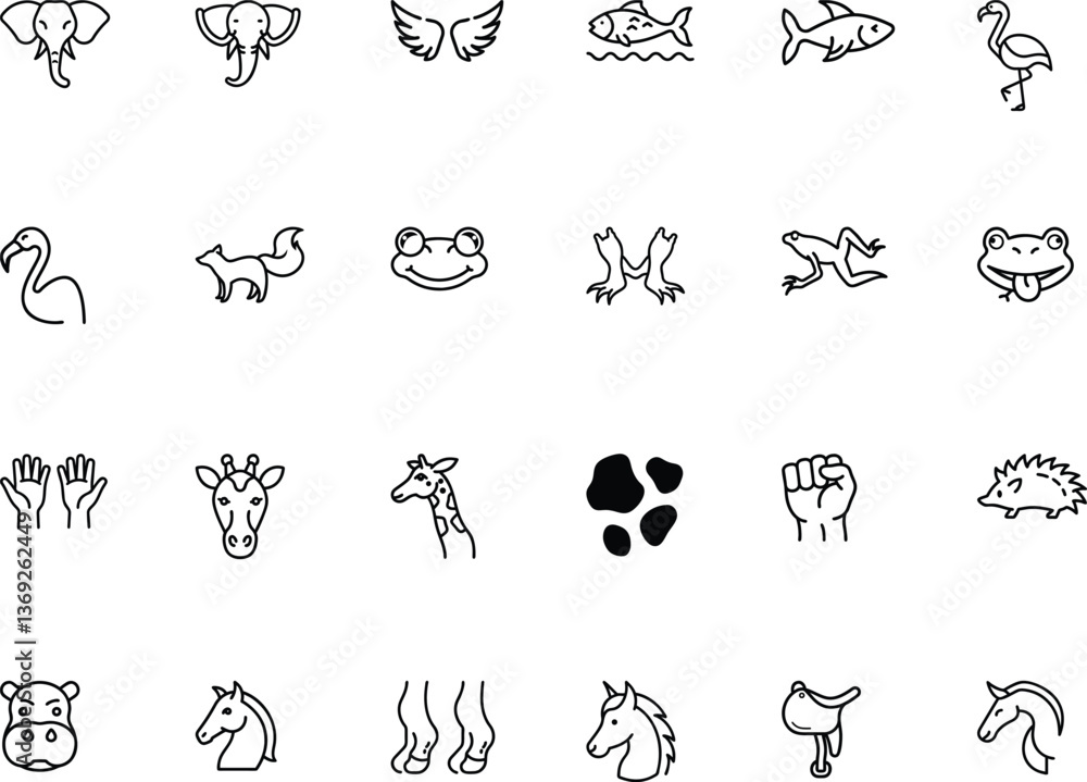 Naklejka premium Minimalist Animal Line Art Icons Set.