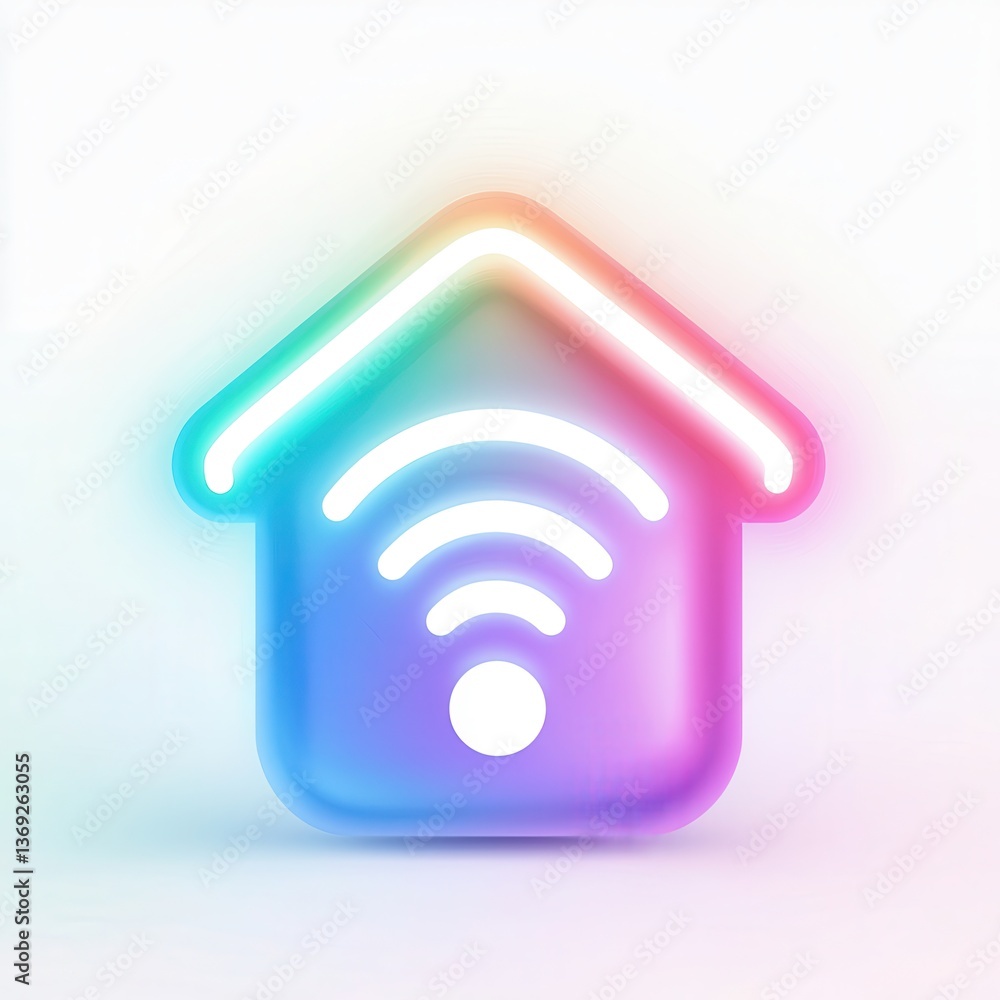 A vibrant, modern icon depicting a house with wireless signal waves, symbolizing smart home technology and connectivity. A vibrant, modern icon depicting a house with wireless signal waves, symbolizing smart home technology and connectivity.