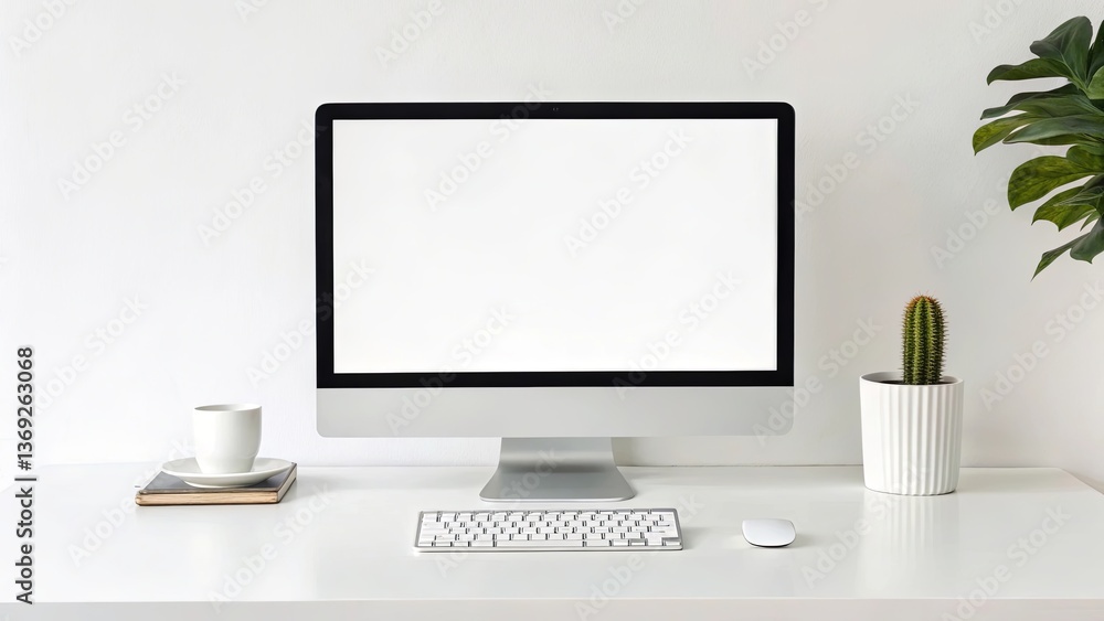 Workplace. Desktop Computer Blank Screen Mockup. Workplace. Desktop Computer Blank Screen Mockup.