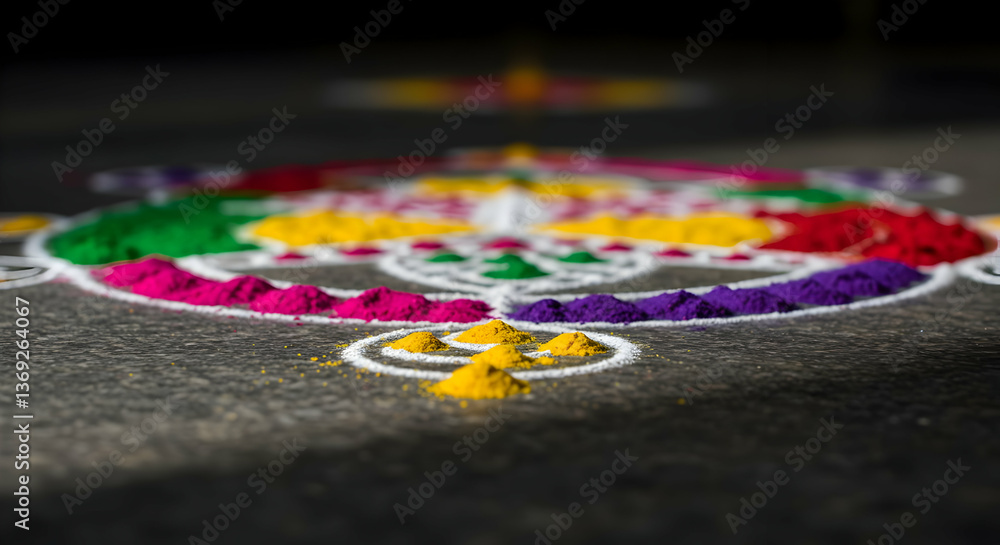 Fototapeta premium Colorful Powder Design On A Dark Floor
