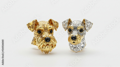 Schnauzer and Pinscher shaped jewelry. Diamond and gold textures. Vector data.