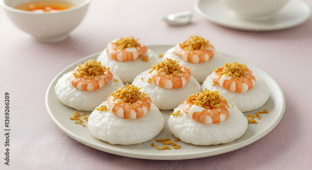 Appetizing Round Rice Dumplings With Shrimp Topping Appetizing Round Rice Dumplings With Shrimp Topping