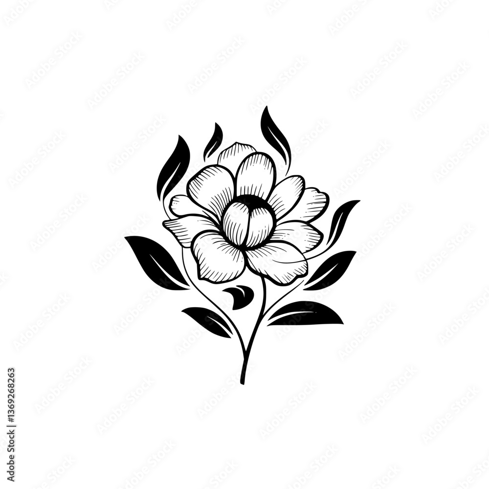 Obraz premium Elegant Floral Vector: Black and White Line Art Illustration