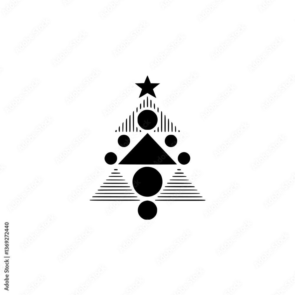 Obraz premium Minimalist Geometric Christmas Tree Illustration in Black and White