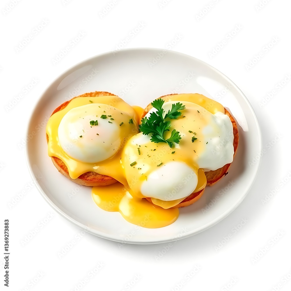 Egg benedict in a plate isolated on white background Egg benedict in a plate isolated on white background